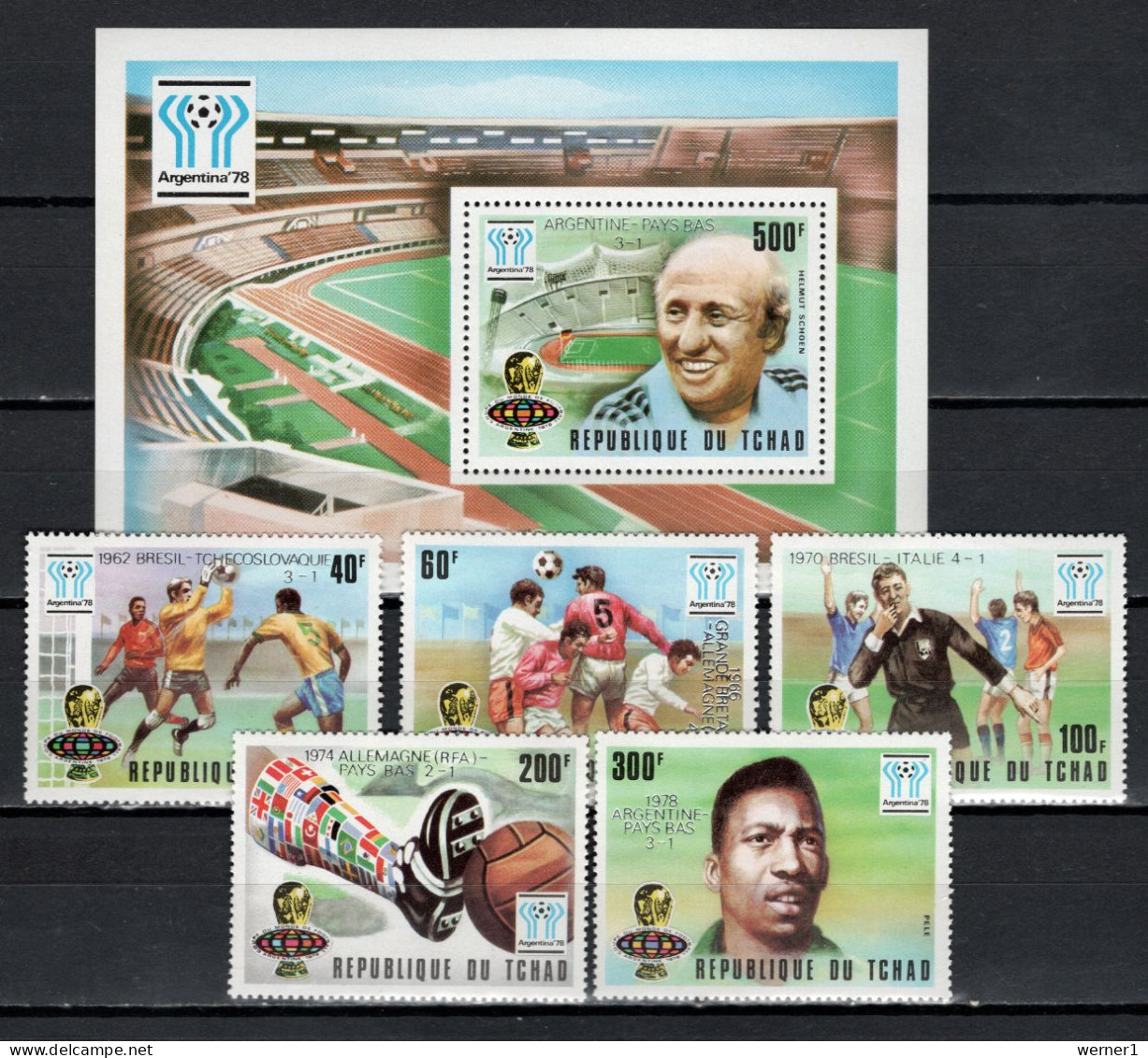 Chad - Tchad 1978 Football Soccer World Cup Set Of 5 + S/s With Winners Overprint In Silver MNH - 1978 – Argentine