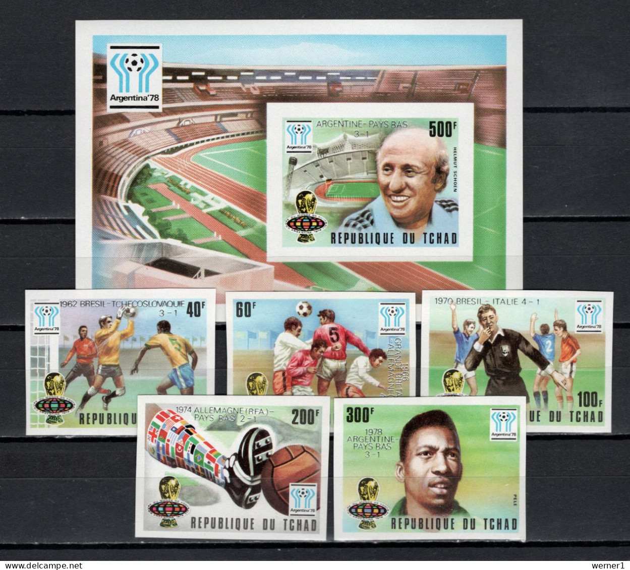 Chad - Tchad 1978 Football Soccer World Cup Set Of 5 + S/s Imperf. With Winners Overprint In Silver MNH -scarce- - 1978 – Argentine
