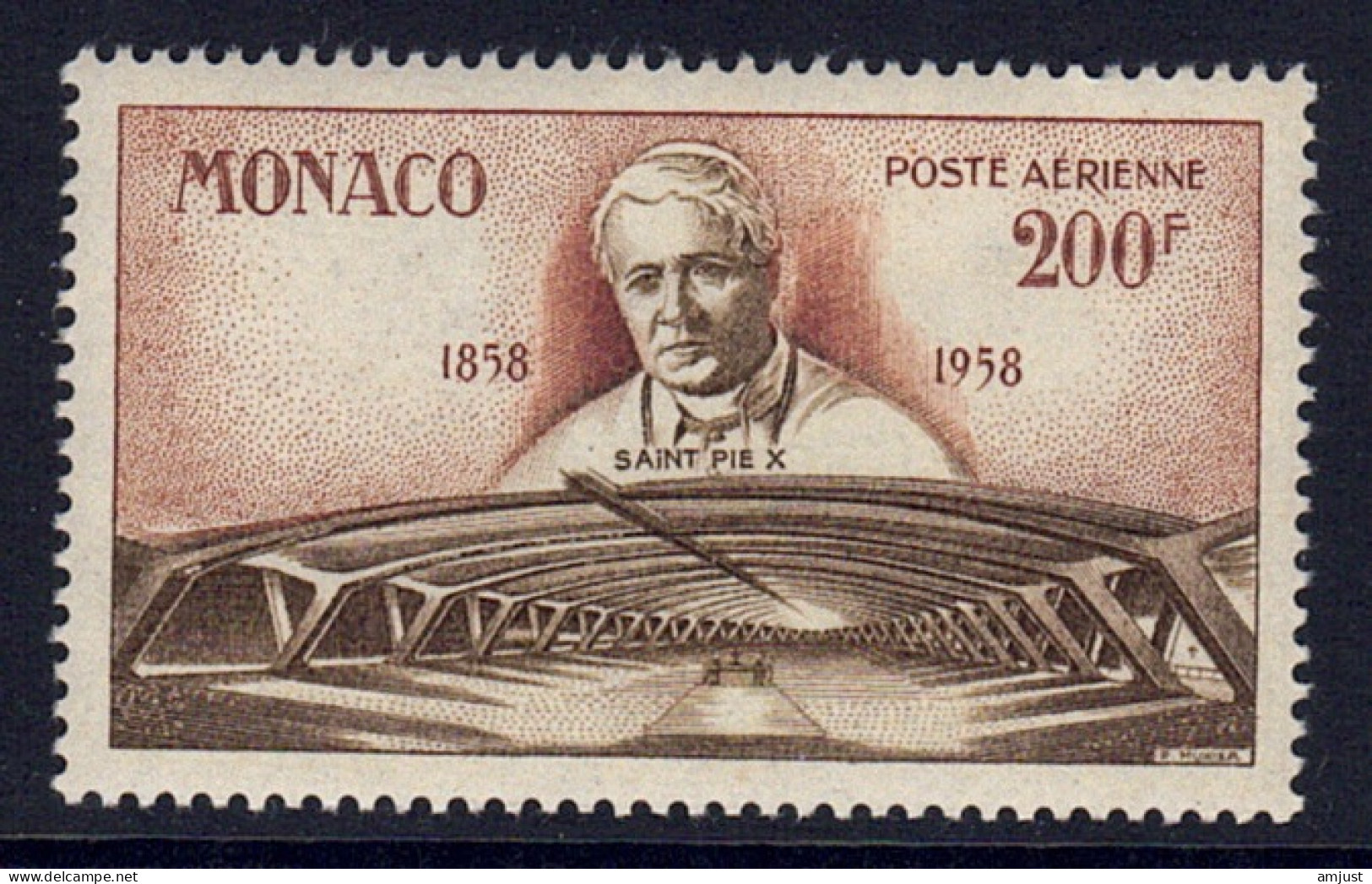 Monaco // Poste Aérienne // 1958 // Basilique Souterraine Et PIE X Timbres Neufs** MNH  No. Y&T 70 - Poste Aérienne