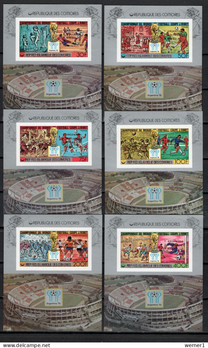 Comoro Islands - Comores 1978 Football Soccer World Cup Set Of 6 S/s Imperf. With Winners Overprint In Red MNH -scarce- - 1978 – Argentina
