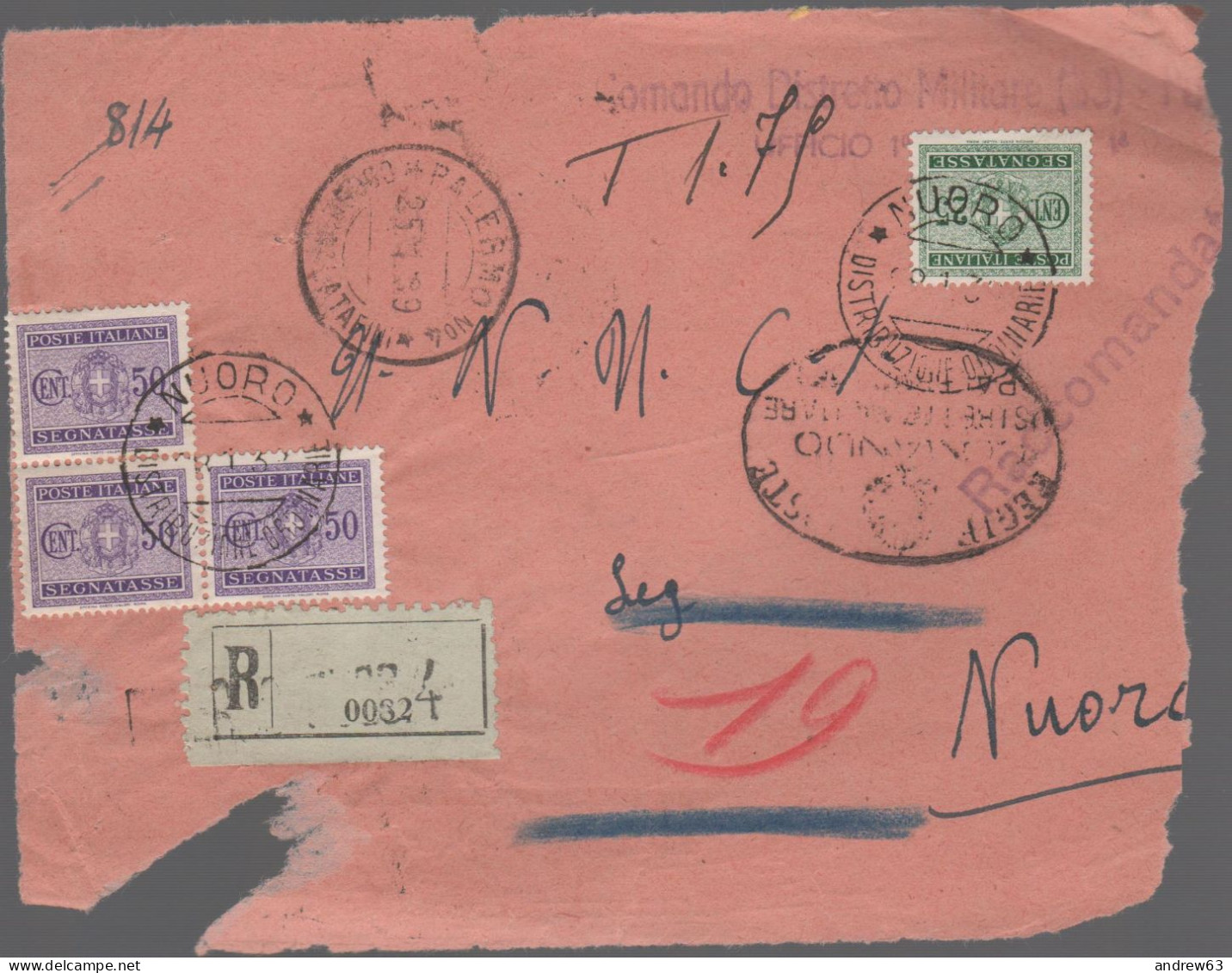 ITALIA - Storia Postale Regno - 1939 - 25c + 3x 50c Segnatasse - Raccomandata Con Affrancatura A Carico Del Destinatario - Poststempel