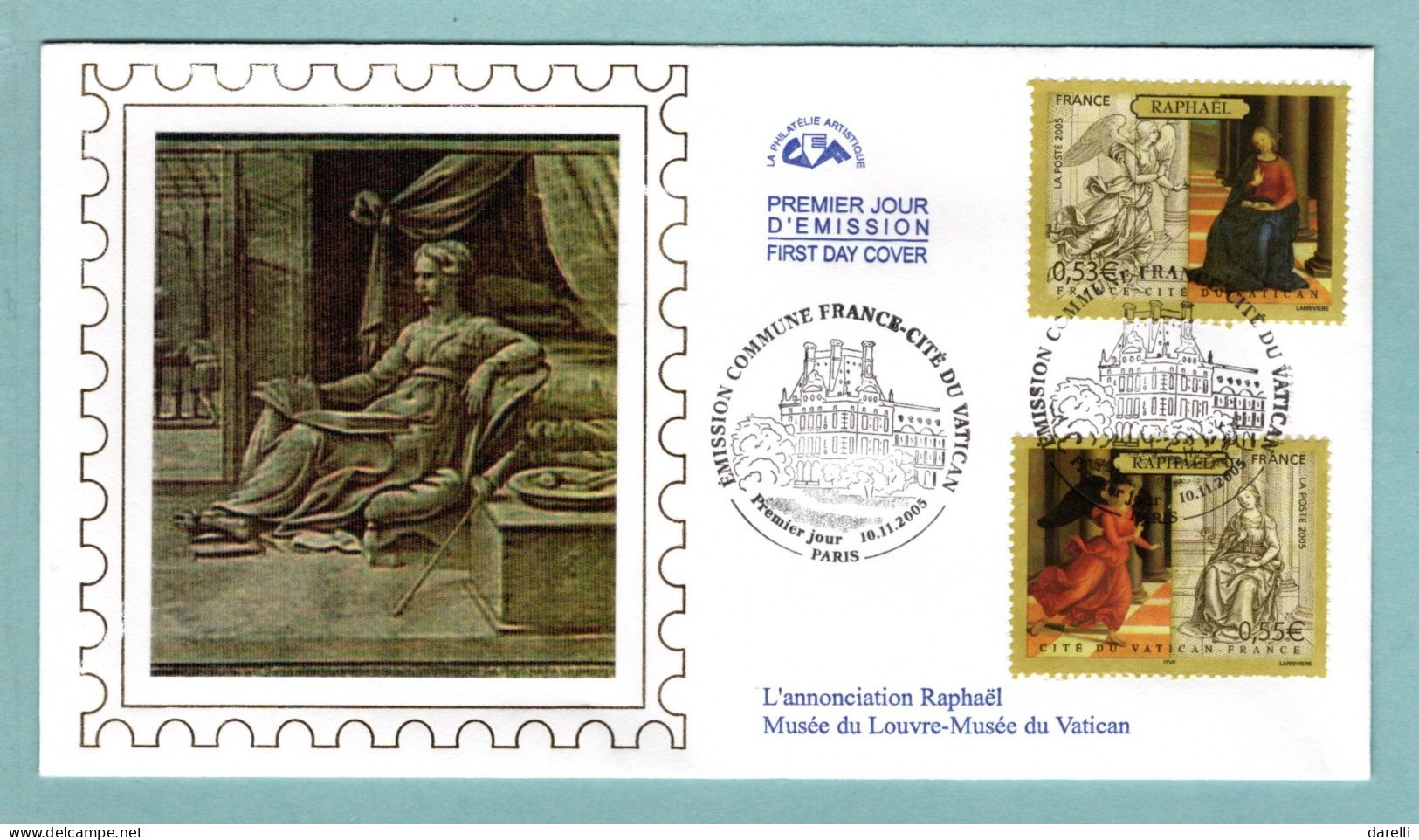 FDC France 2005 - Emission France - Œuvre De Raphaël - Vatican - YT 3838 Et 3839 - Paris - 2000-2009