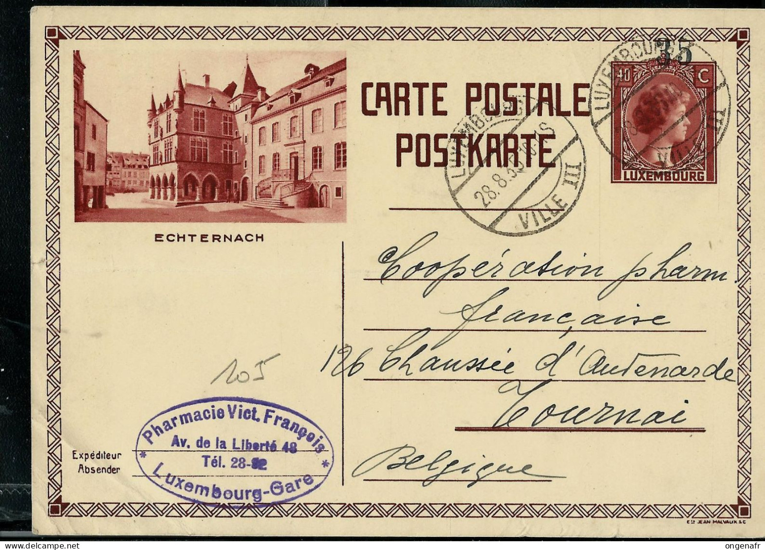 Carte Illustrée N° 105. Vue:  ECHTERNACH -- Obl. Luxembourg 28/08/1935 - Stamped Stationery