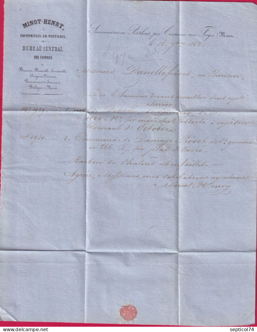 N°14 PC 1009 COUSANCES AUX FORGES MEUSE BOITE RURALE A SAVONNIERES EN PERTHOIS POUR BUISSON HAUTE MARNE LETTRE - 1849-1876: Klassik