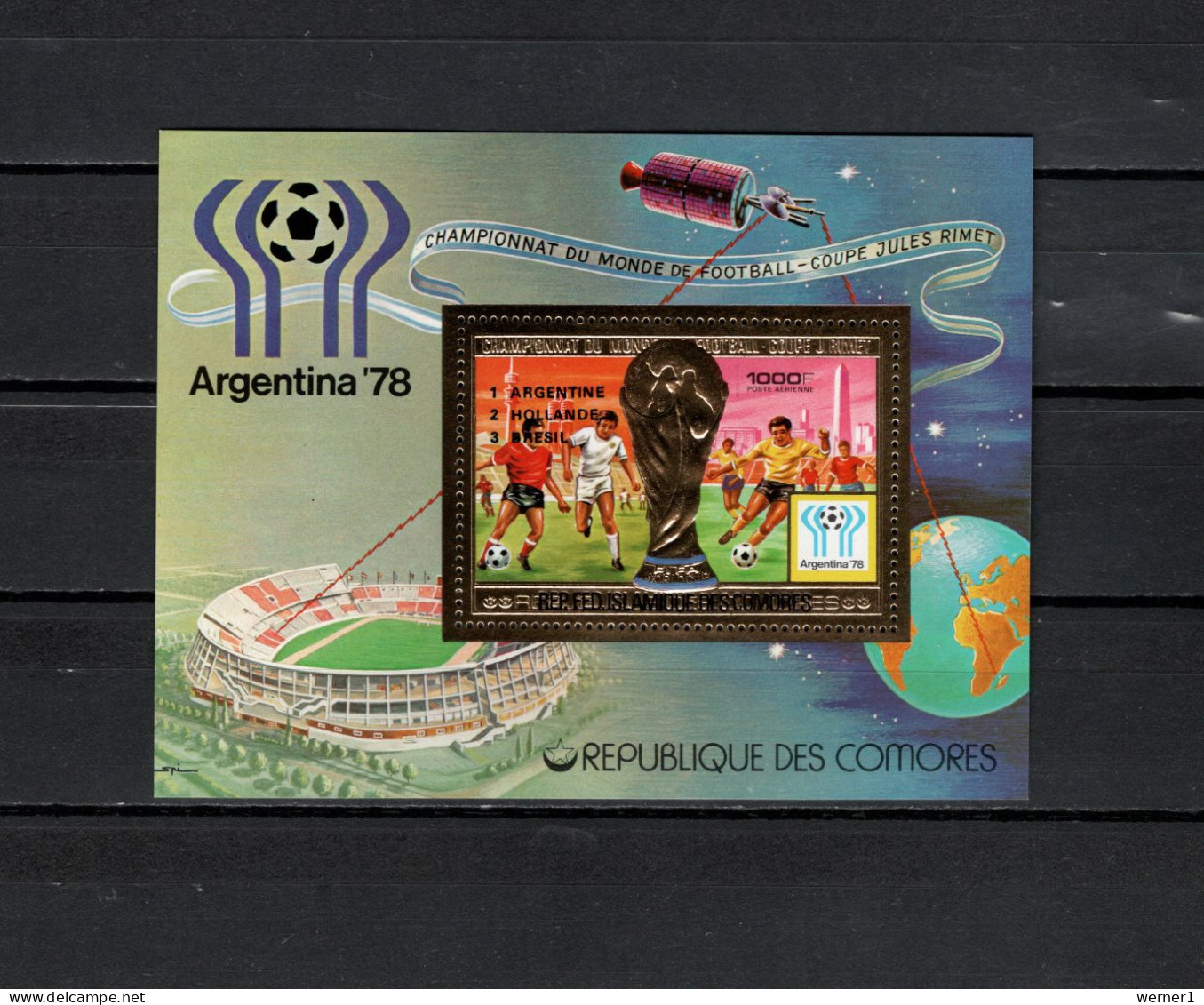 Comoro Islands - Comores 1978 Football Soccer World Cup, Space Gold S/s With Winners Overprint In Black MNH - 1978 – Argentine
