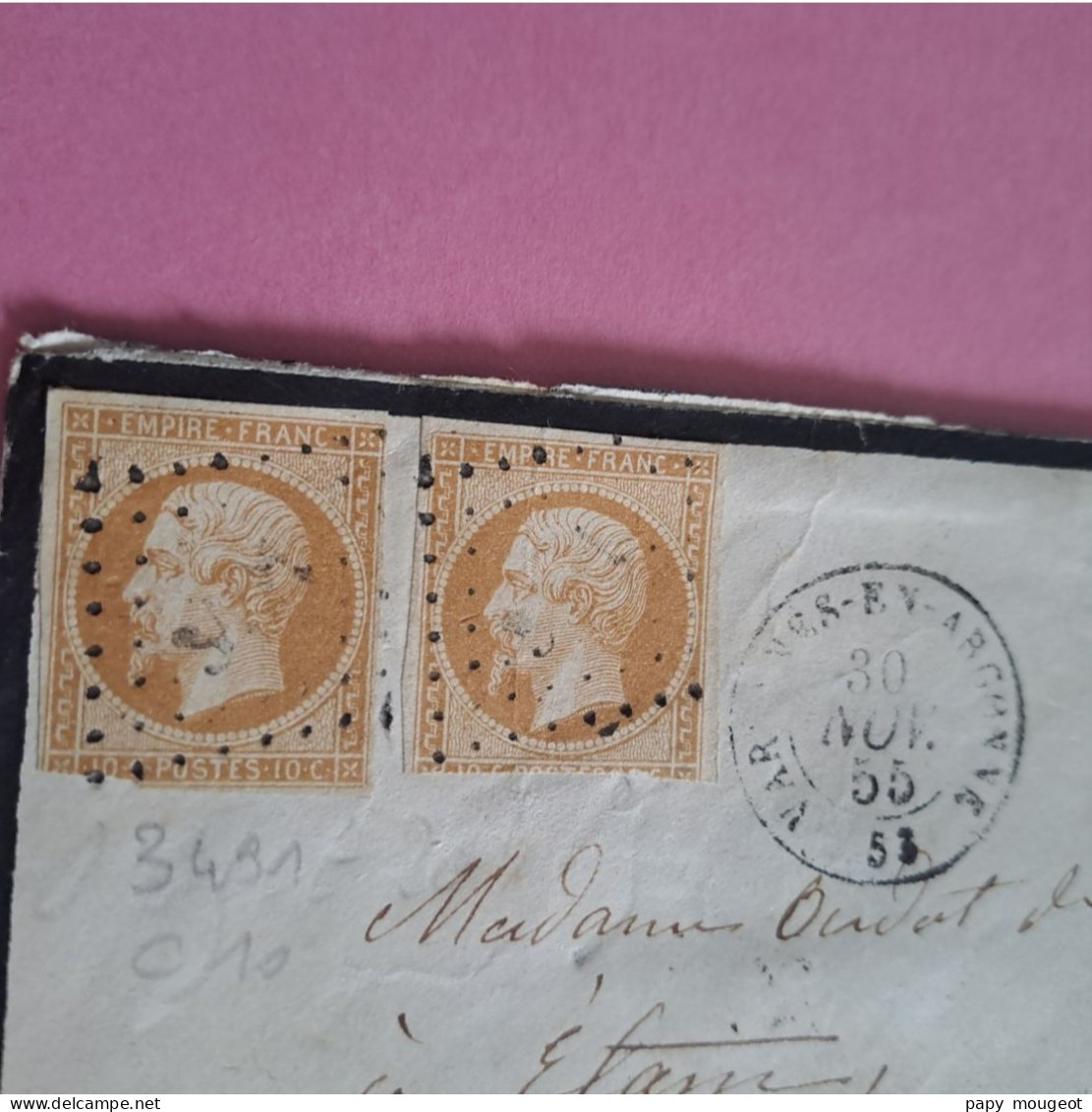 N°13A 10 C. Brun Clair X 2 Touchés En Bas Cote 2024 Sur Lettre 60€ PC 3491 Varennes En Argonne Cote 2024 10€ Pour Etain - 1853-1860 Napoléon III