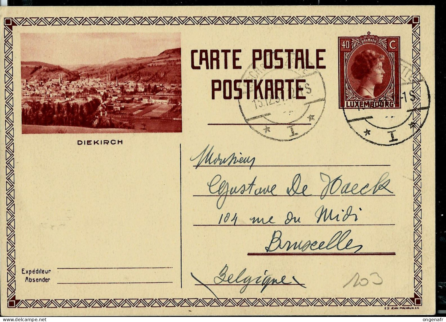Carte Illustrée N° 103. Vue:  DIEKIRCH -- Obl. Esch / Alzette 15/12/1931 - Stamped Stationery
