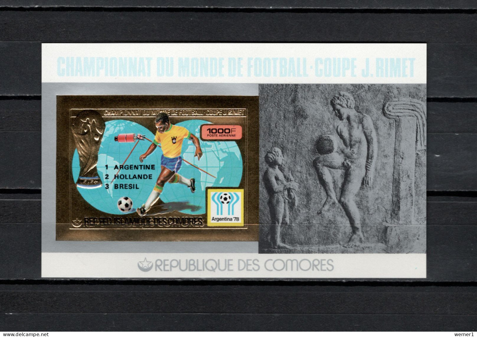 Comoro Islands - Comores 1978 Football Soccer World Cup, Space Gold S/s Imperf. With Winners Overprint In Black MNH - 1978 – Argentine