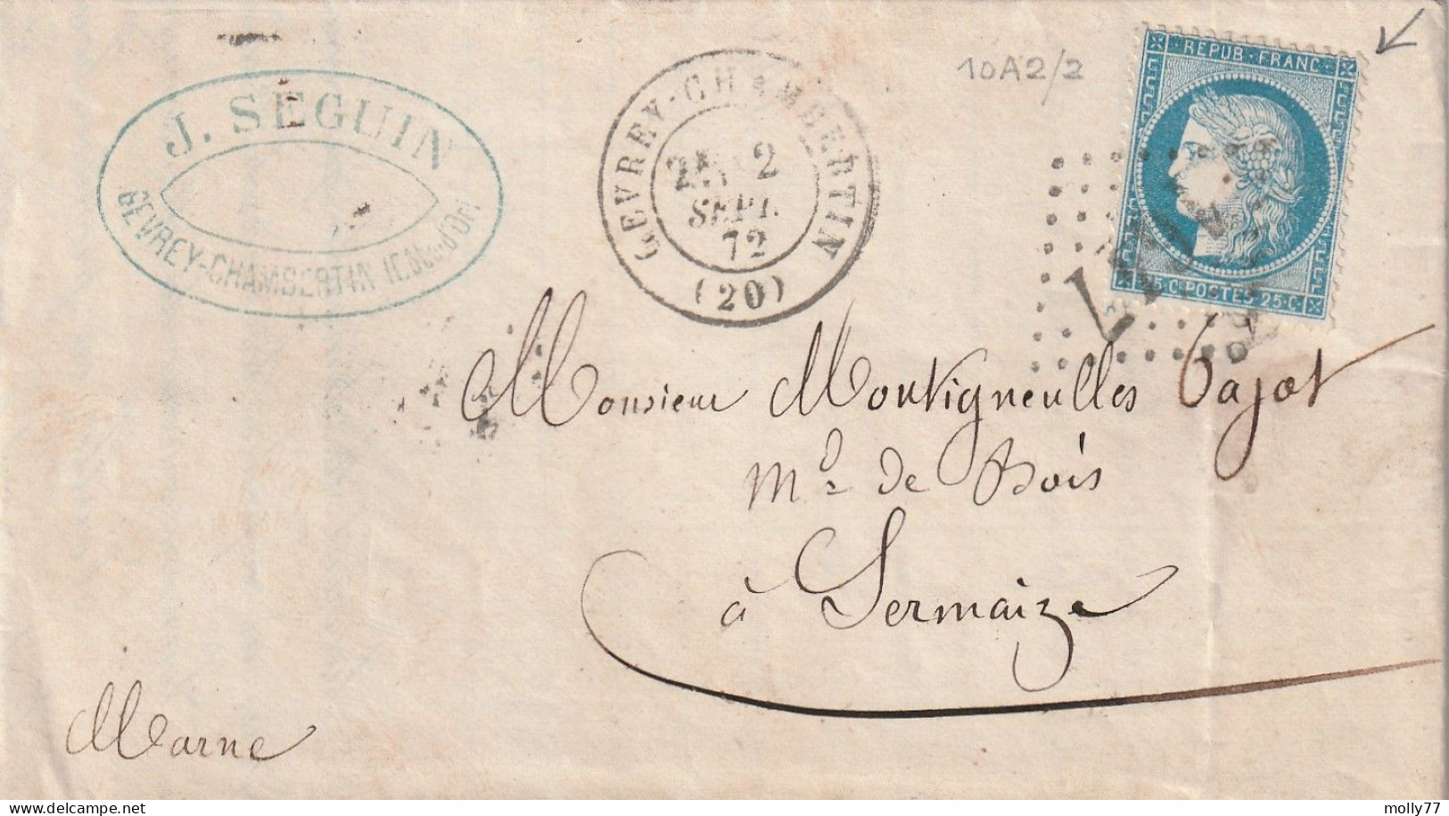 Lettre De Gevrey-Chambertin à Sermaize  LAC - 1849-1876: Période Classique