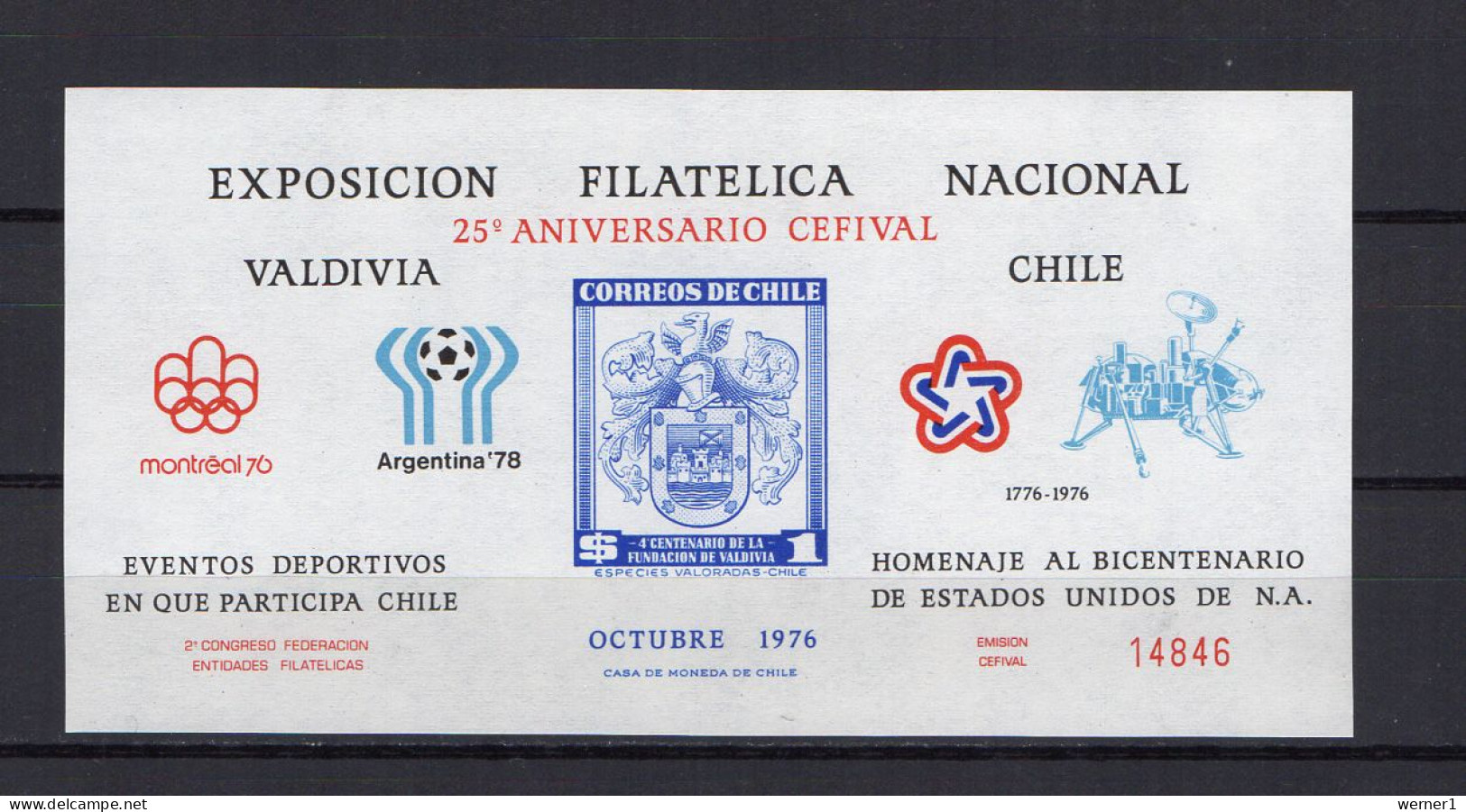 Chile 1976 Football Soccer World Cup, Space, Viking, Olympic Games Montreal, US Bicentennial Special Vignette MNH - 1978 – Argentine