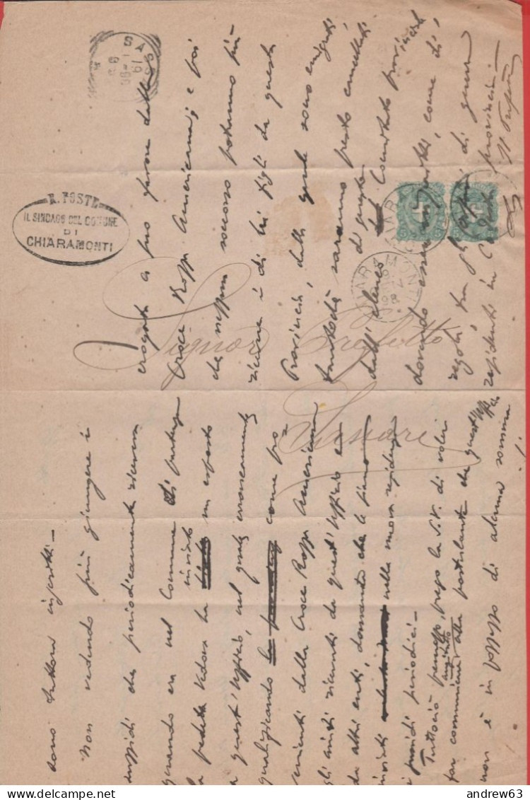 ITALIA - Storia Postale Regno - 1898 - 2x 5c - Piego Manoscritto - Viaggiata Da Chiaramonti Per Sassari - Marcofilía