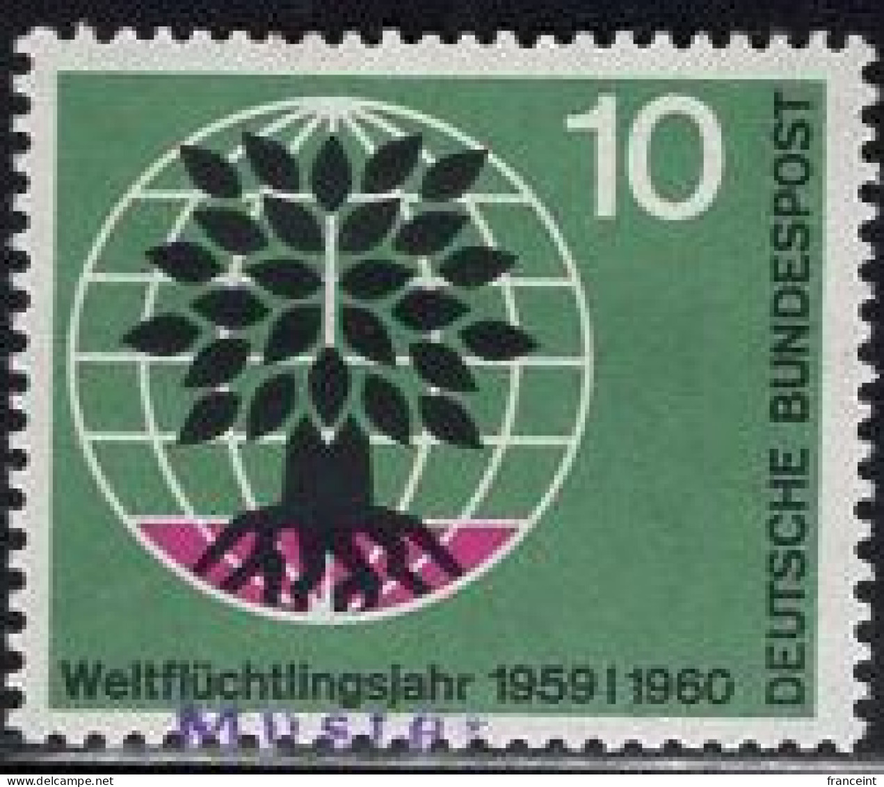 GERMANY(1960) Uprooted Oak. MUSTER (specimen) Overprint. World Refugee Year. Scott No 807 - Other & Unclassified