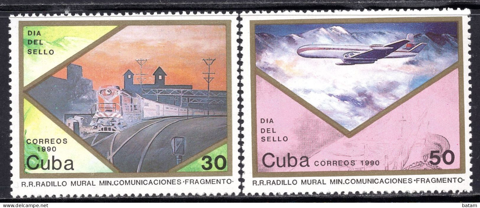 CUBA 1990 - Stamp Day - Plane - Train - MNH Set - Unused Stamps