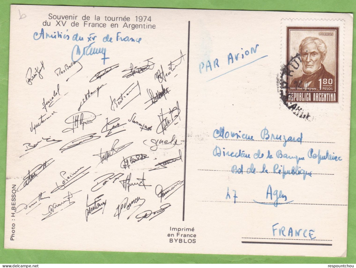 Belle CPSM RUGBY Souvenir De La Tournée 1974 Du XV De France En Argentine Voyagée Timbre Stamp - Rugby