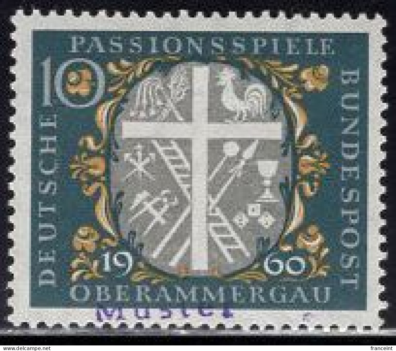 GERMANY(1960) Symbols Of Christ's Suffering. MUSTER (specimen) Overprint. Obergammerau Play. Scott No 809. - Sonstige & Ohne Zuordnung