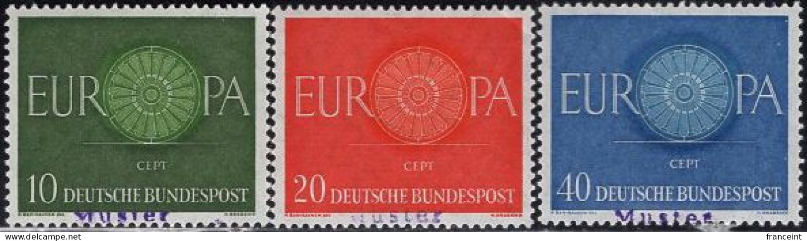 GERMANY(1960) Europa. Set Of 3 With MUSTER (specimen) Overprint. Scott No 818-20. - Andere & Zonder Classificatie