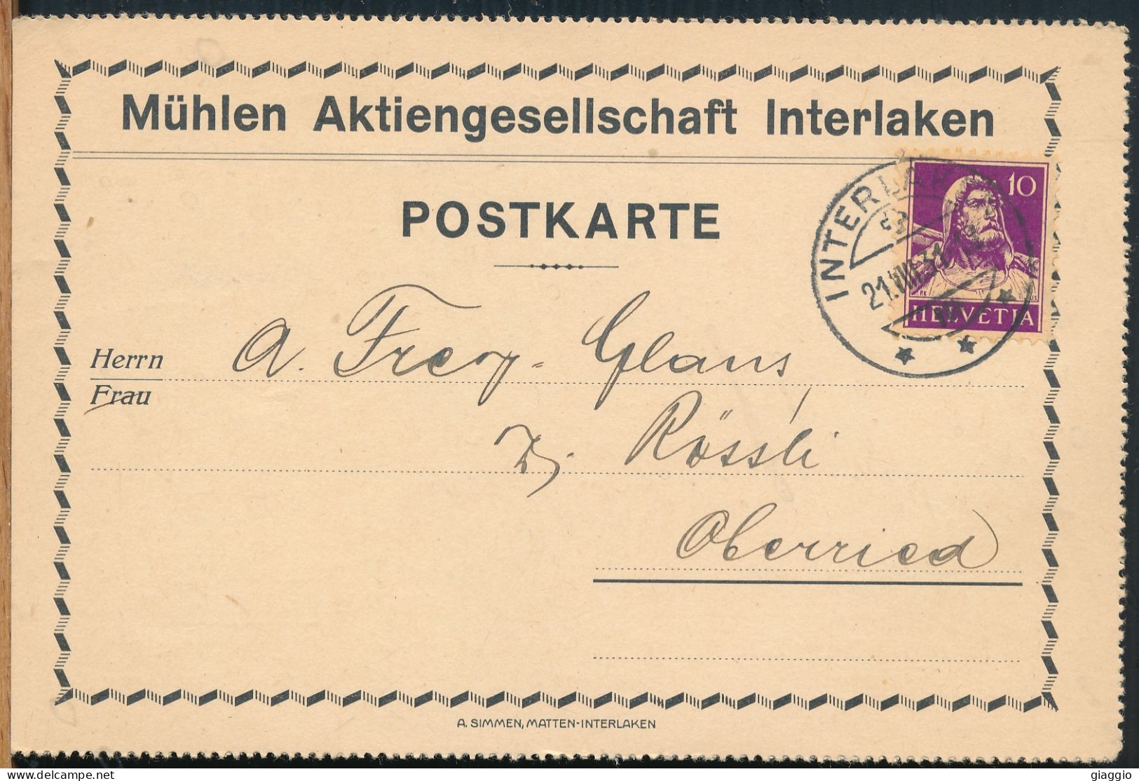 °°° 30920 - SWITZERLAND - BE - INTERLAKEN - MUHLEN AKTIENGESELLSCHAFT - 1931 °°° - Interlaken