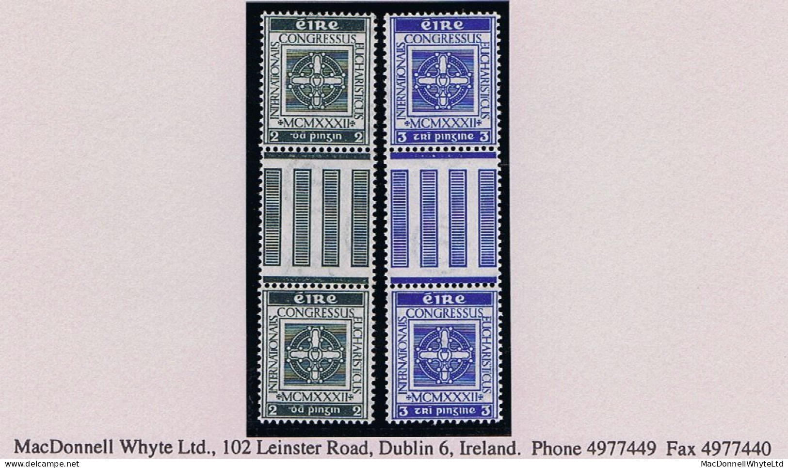 Ireland 1932 Eucharistic Congress Set Of Two, 2d And 3d, In Gutter Pairs Mint Unmounted Never Hinged - Unused Stamps