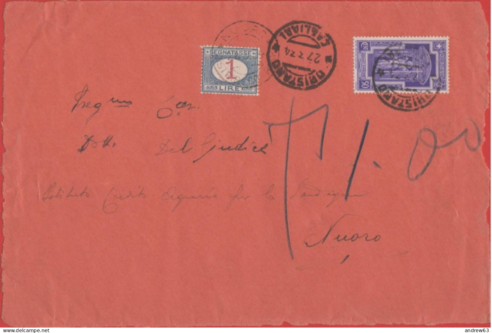 ITALIA - Storia Postale Regno - 1934 - 50c Anno Santo + 1 Segnatasse - Lettera Tassata - Solo Frontespizio - Viaggiata D - Poststempel