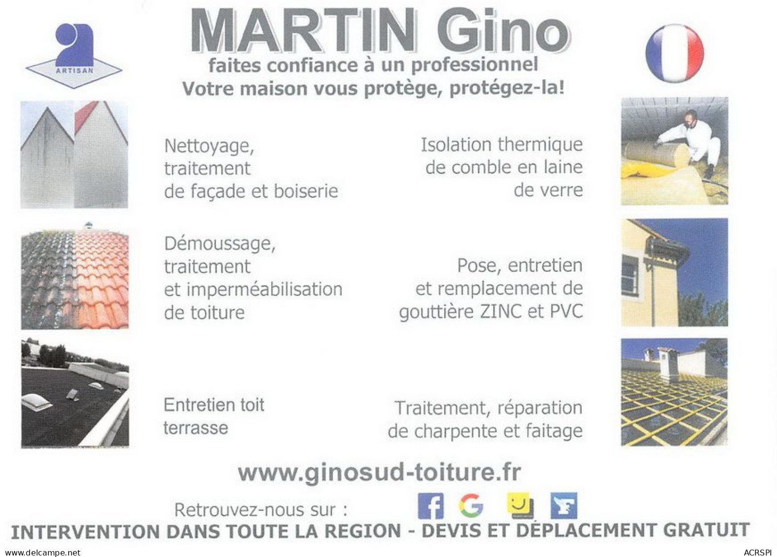 13  Septèmes-les-Vallons 23 Rue De L'étoile MARTIN Gino Réparation Toitures PUB Publicité Flyer (Scan R/V) N° 53 \MT9114 - Marignane