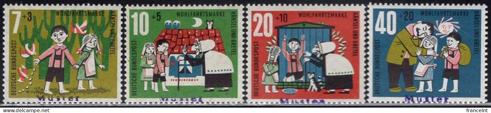 GERMANY(1961) Hansel & Gretel. Set Of 4 With MUSTER (specimen) Overprint. Scott No B376-9. - Autres & Non Classés