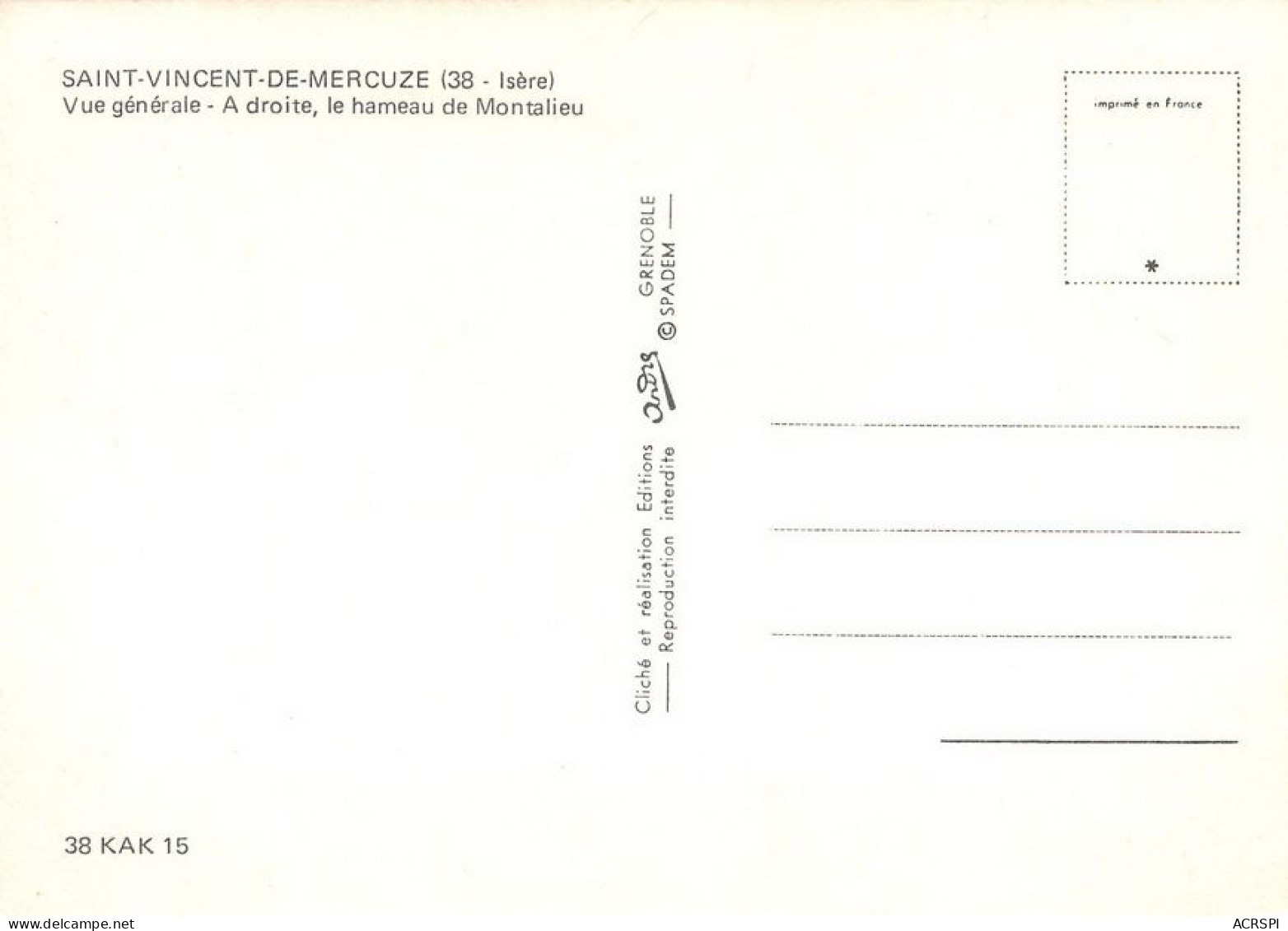 38  Saint-Vincent-de-Mercuze  Vue Générale    (Scan R/V) N°   22   \MT9153 - Grenoble