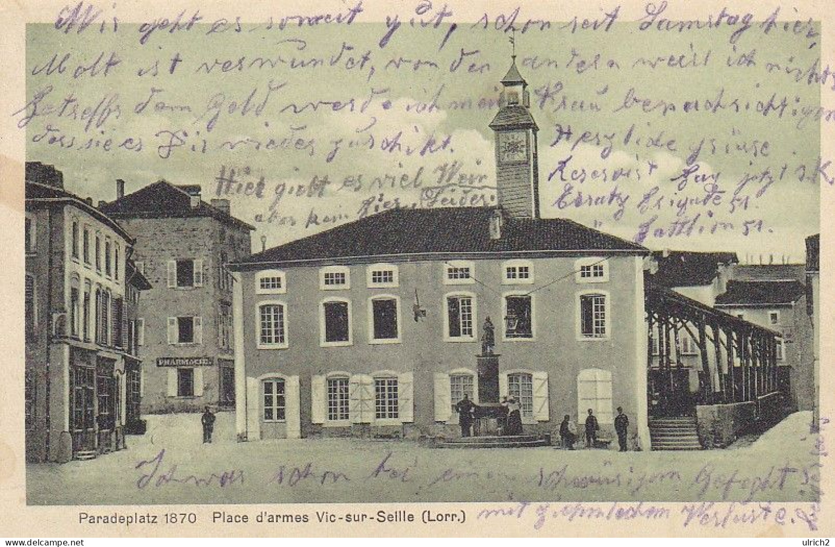 AK Vic-sur-Seille - Paradeplatz 1870 - Feldpost 1914 (69239) - Vic Sur Seille