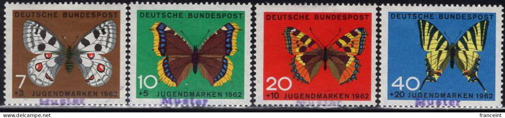 GERMANY(1962) Butterflies. Set Of 4 With MUSTER (specimen) Overprint. Scott No B380-3. - Autres & Non Classés