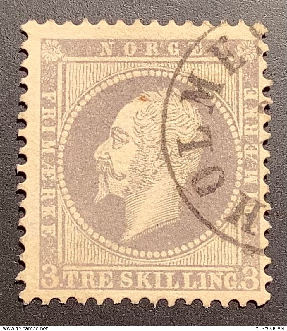 #3 XF Used In Selected Quality:  Norway 1856 Oscar I 3 Skilling Lilac Grey With Holmestrand Cds (Norwegen - Usados