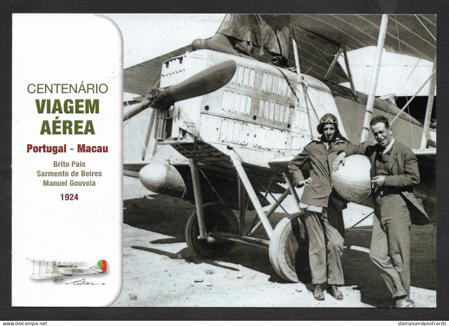 Portugal Carte Entier Voyagé 2024 Voyage Avion A Macau Stationery Aviation Biplane Centennial Macao Air Raid Used - Aerei