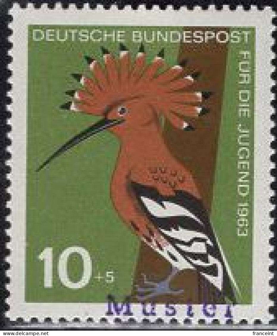 GERMANY(1963) Hoopoe. MUSTER (specimen) Overprint. Scott No B388. - Autres & Non Classés