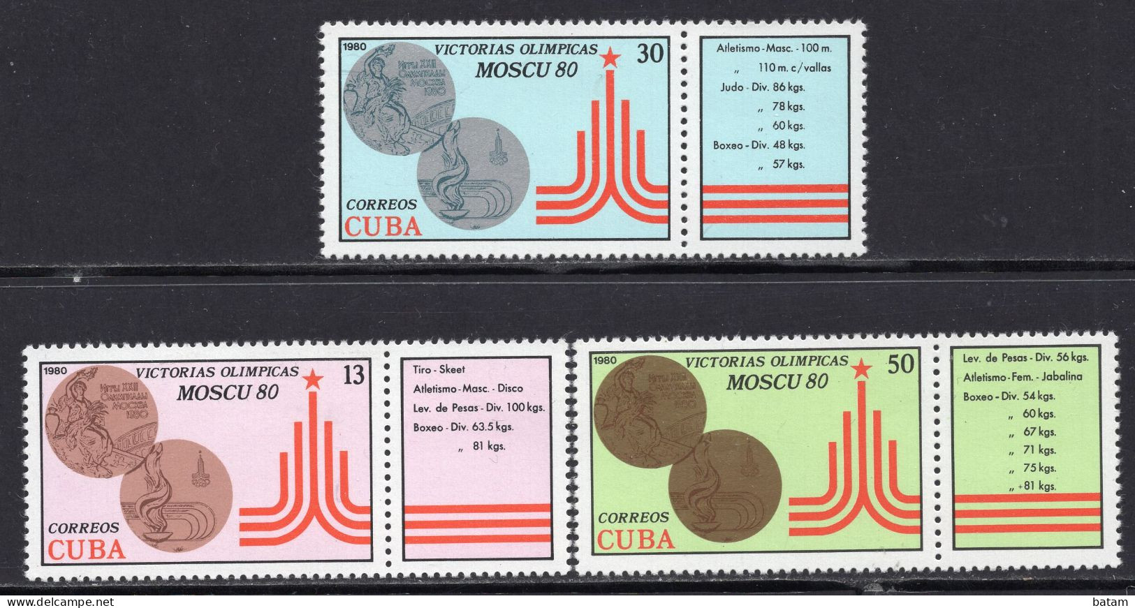 CUBA 1980 -  Cuban Olympic Medal Winners - Sport - MNH Set - Unused Stamps
