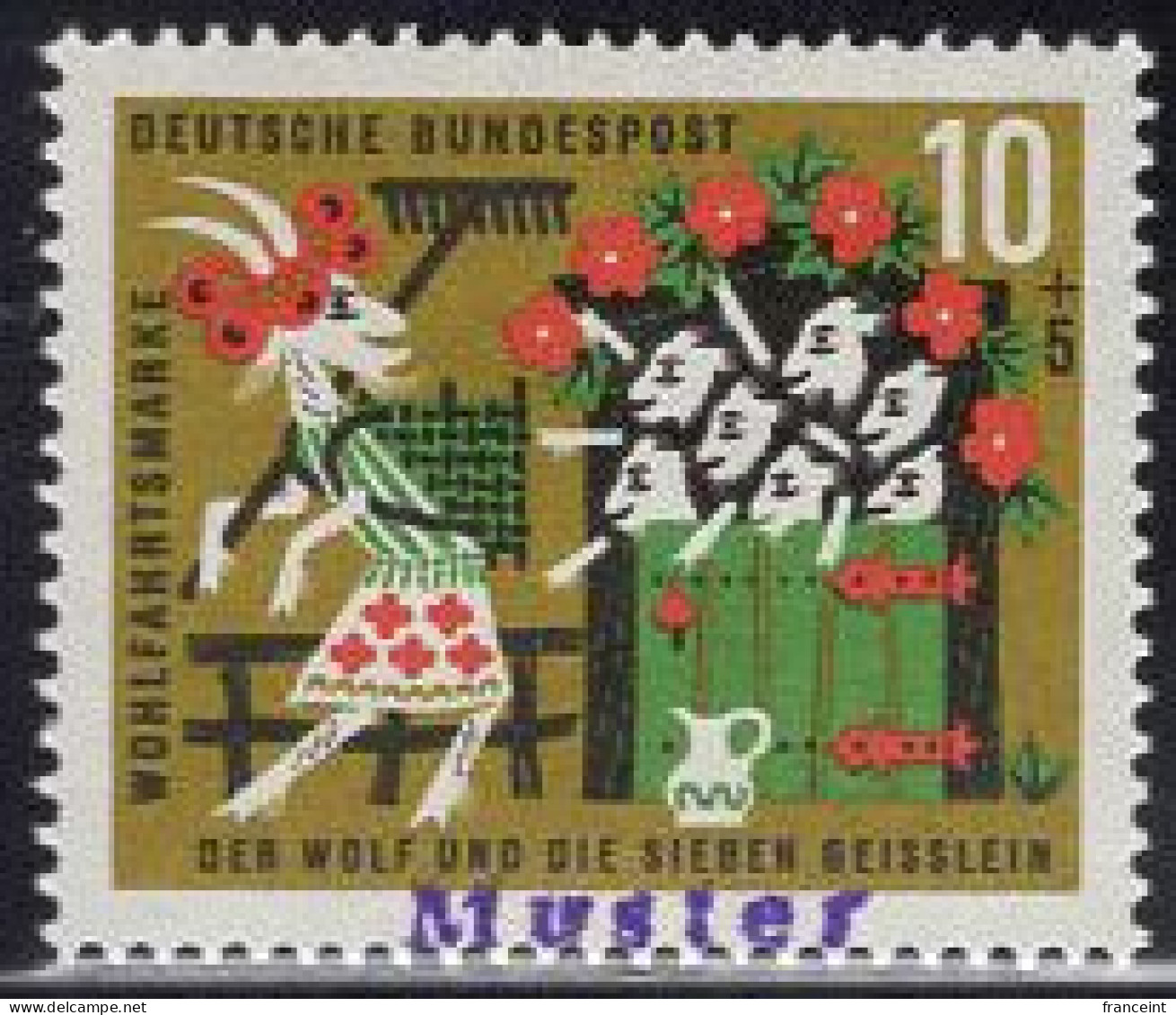 GERMANY(1963) Scene From The Wolf And The Seven Kids. MUSTER (specimen) Overprint. Scott No B392. - Other & Unclassified