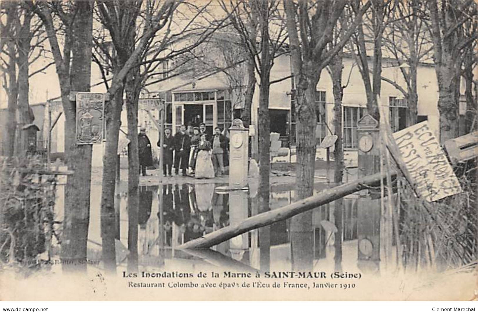 Les Inondations De La Marne à SAINT MAUR 1910 - Restaurant Colombo Avec L'Epave De L'Ecu De France - Très Bon état - Saint Maur Des Fosses