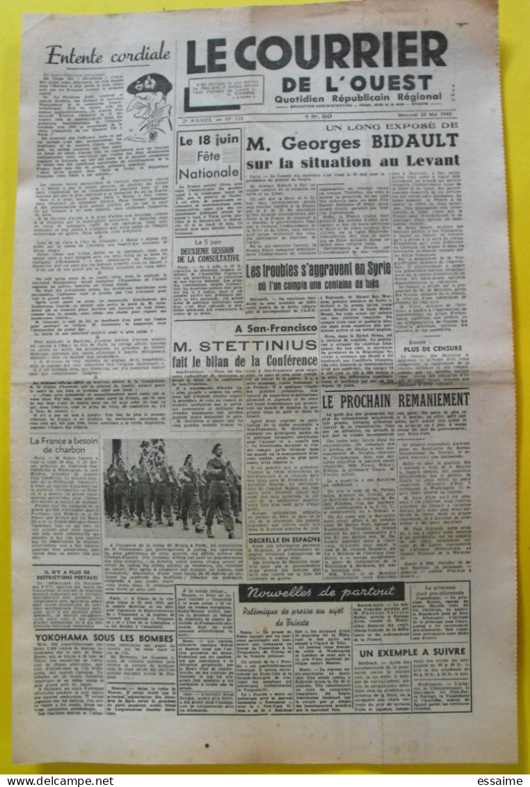 5 N° Journal Le Courrier De L'Ouest De Mai-juin 1945. Syrie Bidault Degrelle Japon De Gaulle Chine Streicher épuration - Guerre 1939-45