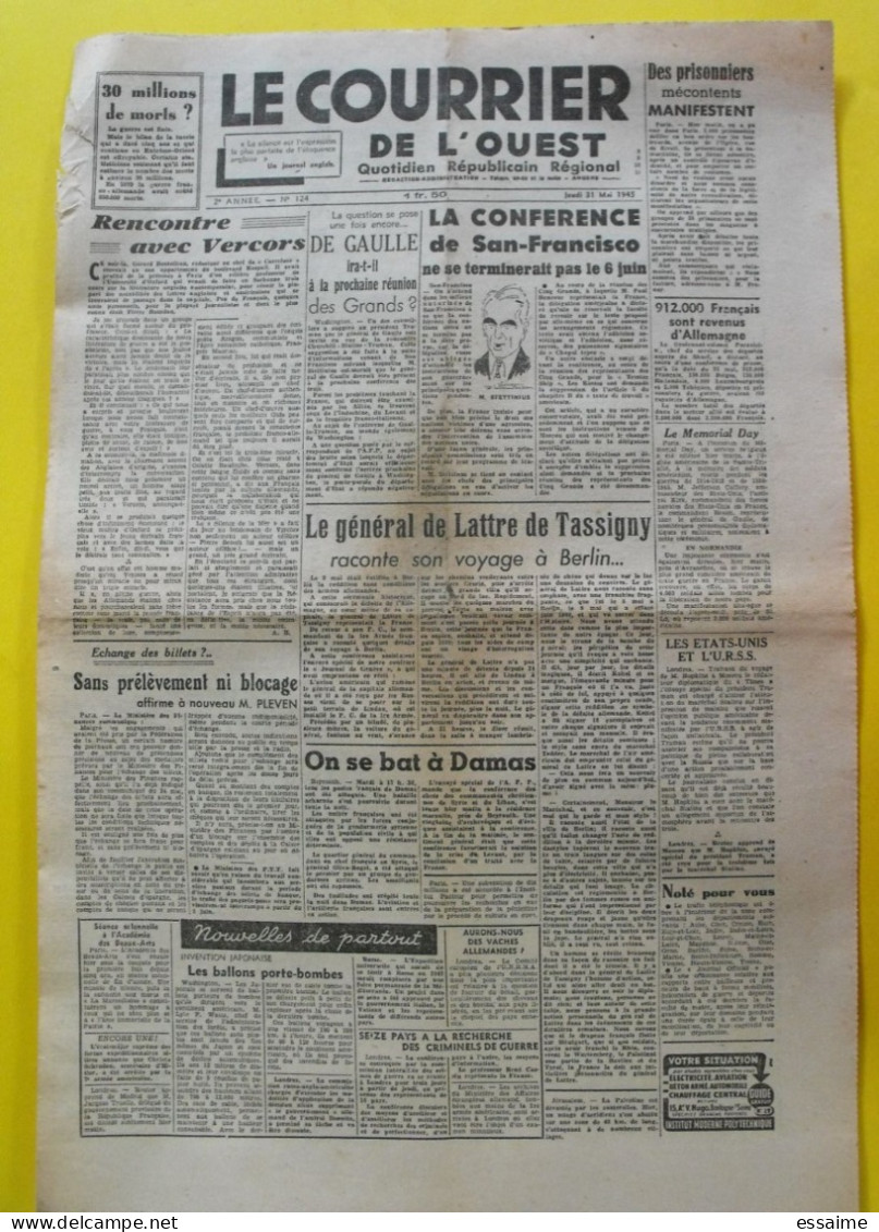 5 N° Journal Le Courrier De L'Ouest De Mai-juin 1945. Syrie Bidault Degrelle Japon De Gaulle Chine Streicher épuration - War 1939-45