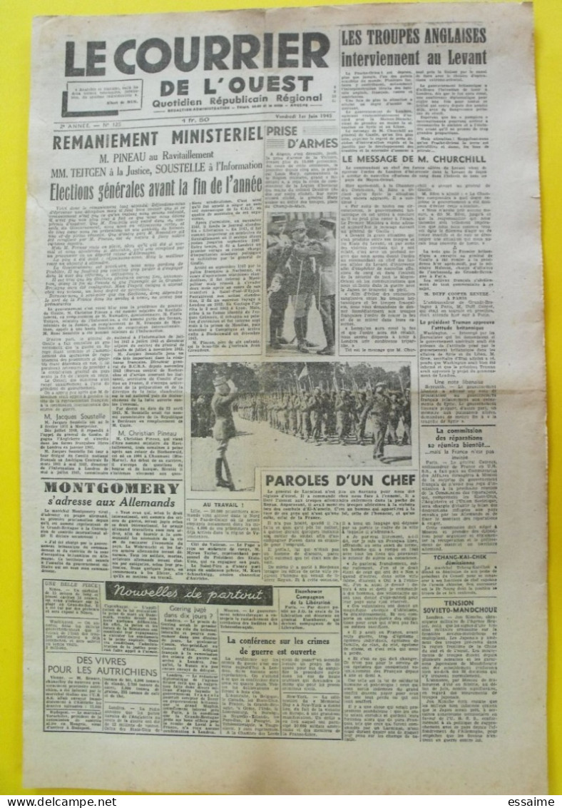 5 N° Journal Le Courrier De L'Ouest De Mai-juin 1945. Syrie Bidault Degrelle Japon De Gaulle Chine Streicher épuration - Guerra 1939-45