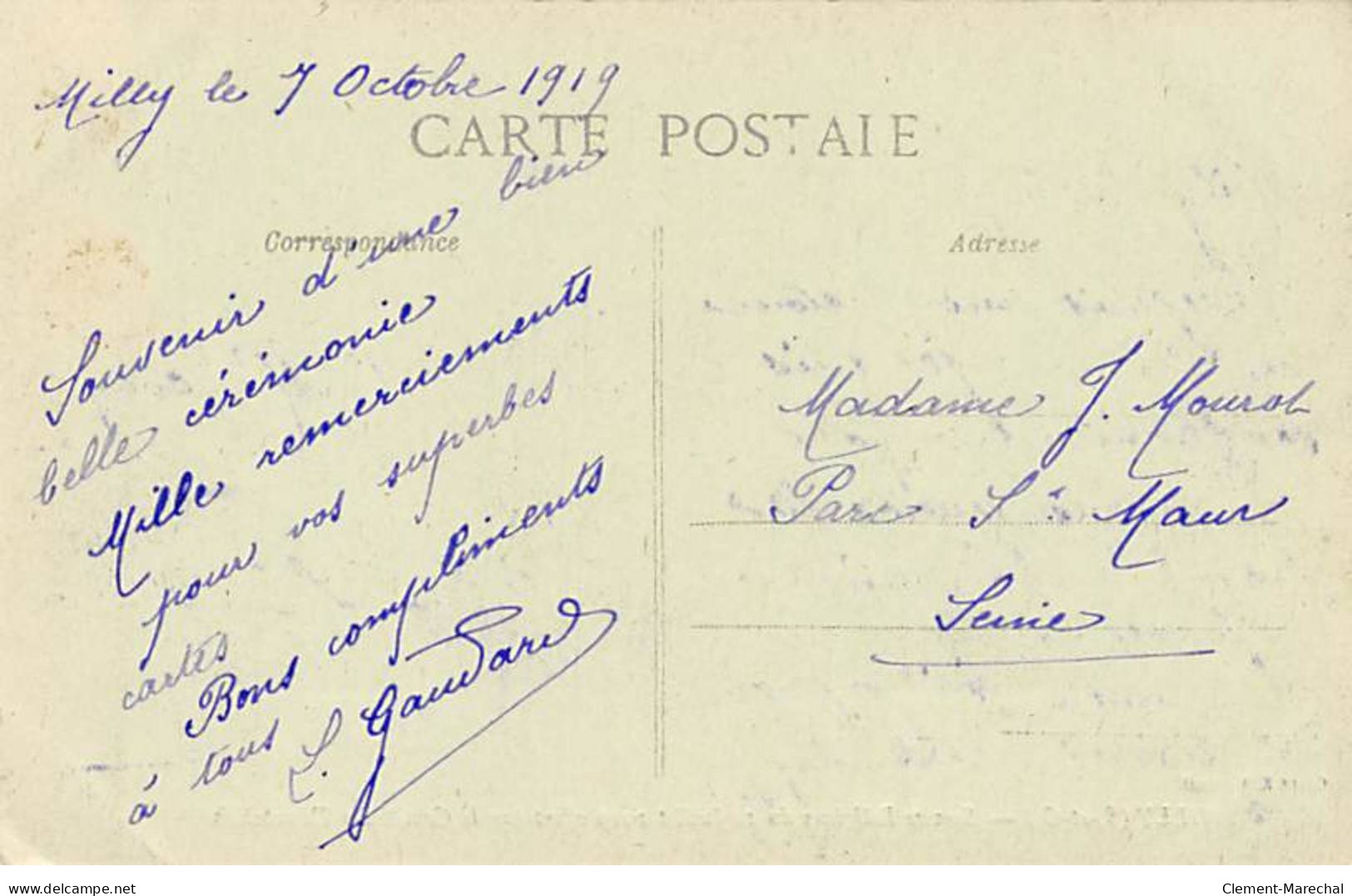 MILLY - Service Religieux Du 14 Juillet 1919 Offert Par Le Comité Des Démobilisés - état - Milly La Foret