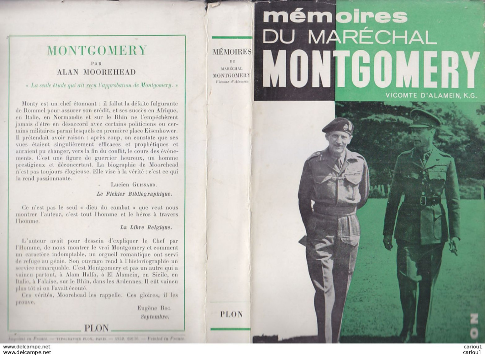 C1 MEMOIRES Du MARECHAL MONTGOMERY Vicomte D ALAMEIN Plon 1959 JAQUETTE - Französisch