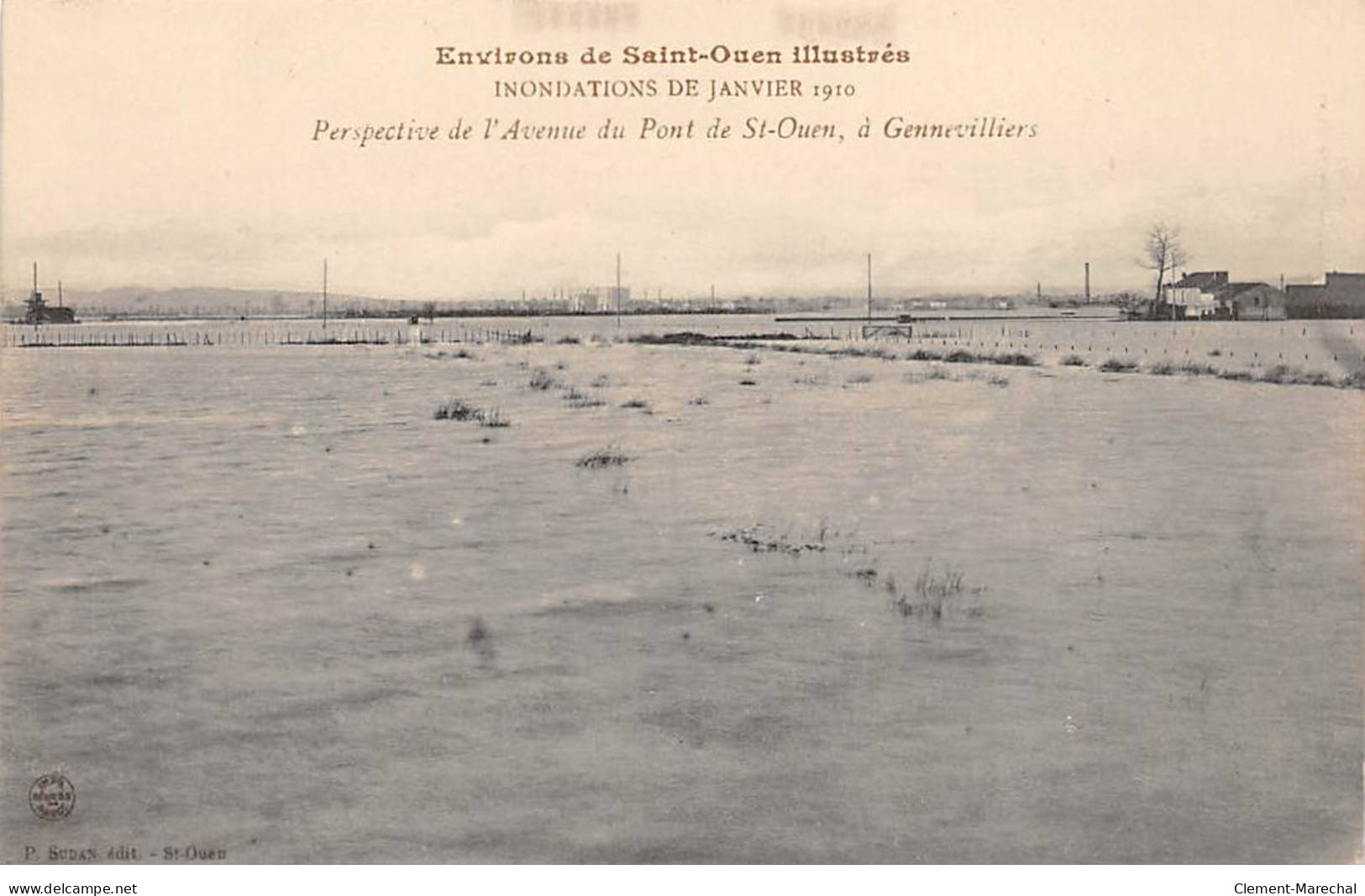 Inondations De Janvier 1910 - Perspective De L'Avenue Du Pont De Saint Ouen à Gennevilliers - Très Bon état - Saint Ouen