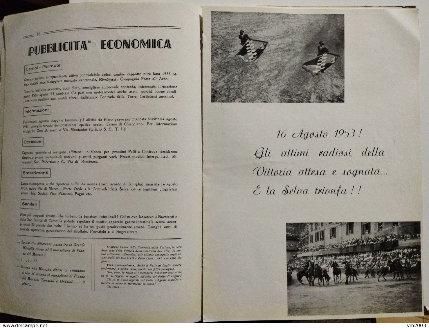 Italia VIA LA CUFFIA Palio di Siena 1953. Rivista grande
