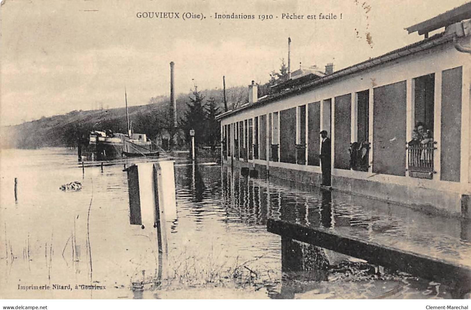 GOUVIEUX - Inondations 1910 - Pêcher Est Facile - Très Bon état - Gouvieux