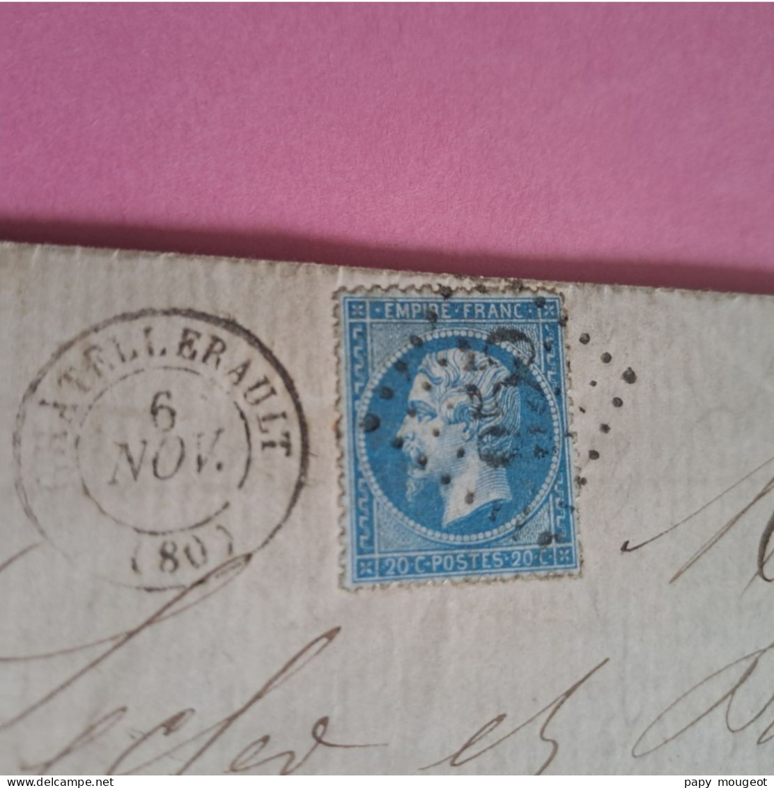 N°22 20 C. Bleu GC 955 Châtellerault Sur Lettre Pour Niort 6-11-1866 (cachet Dateur Sans Année) - 1862 Napoléon III