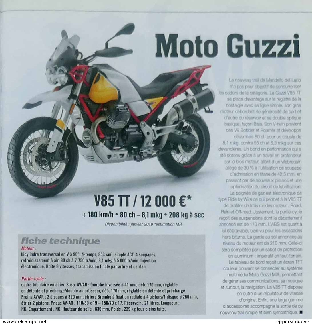 Article Papier MOTO GUZZI V85 TT SALON DE MILAN Novembre 2018 MRFL - Unclassified