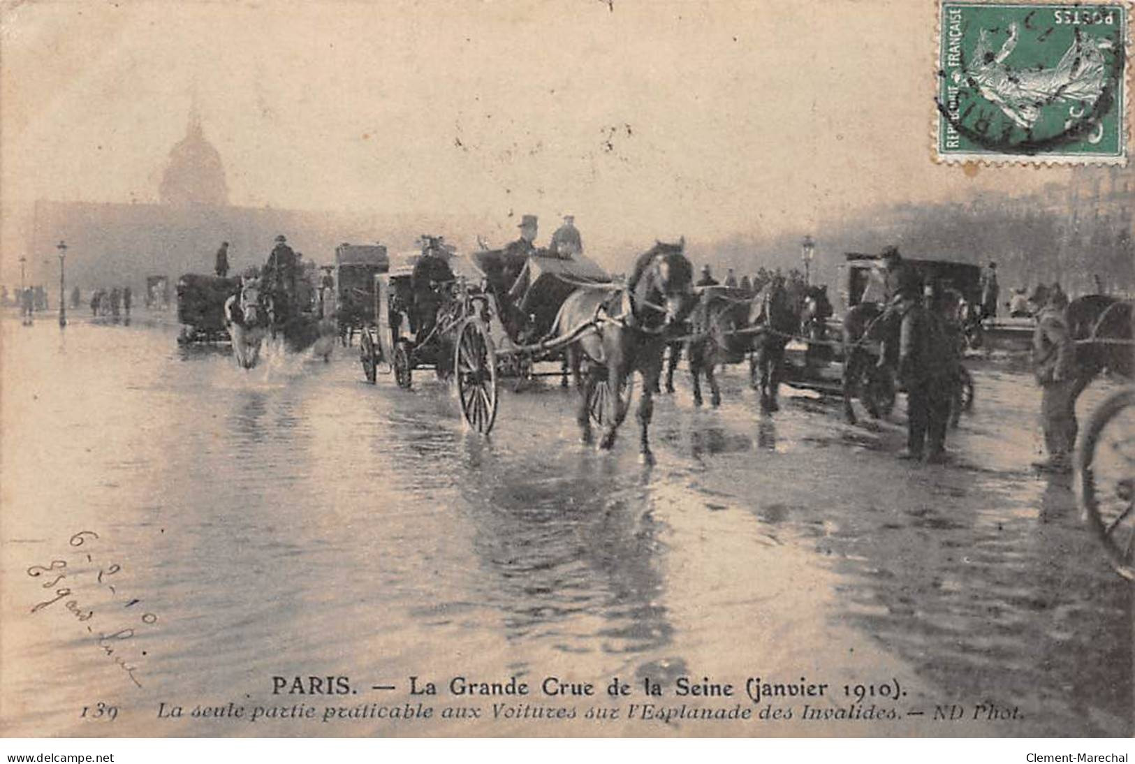 PARIS - La Grande Crue De La Seine 1910 - Partie Praticable Aux Voitures Sur L'Esplanade Des Invalides - Très Bon état - Inondations De 1910