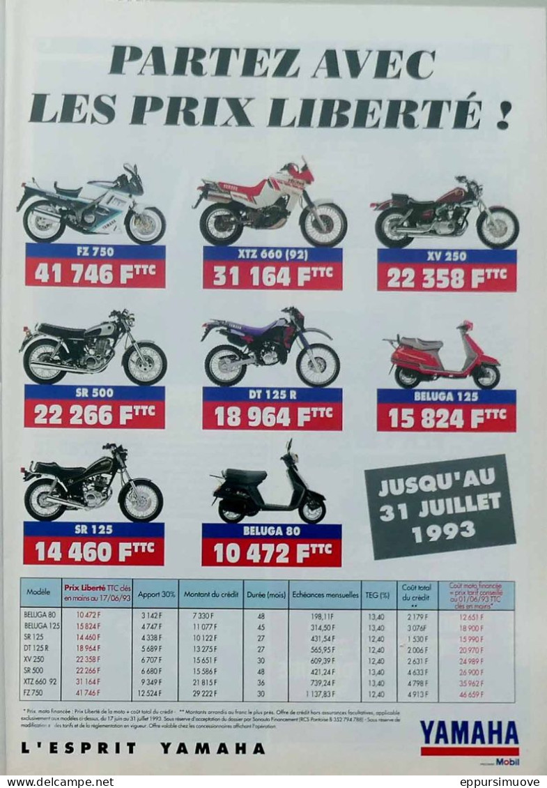 Publicité Papier  MOTO YAMAHA Juillet 1993 MRFL - Advertising