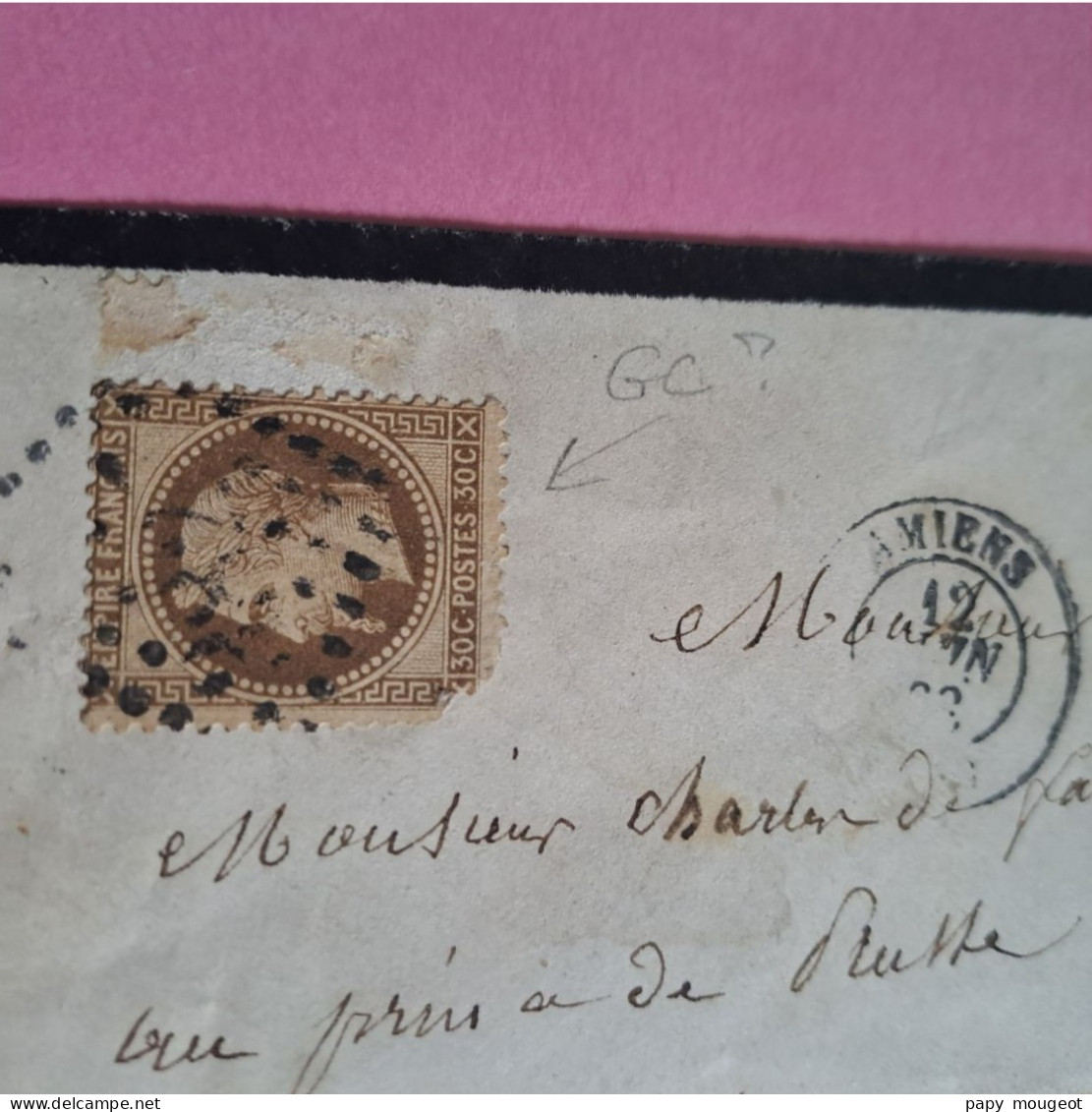 N°30 30 C Brun Sur Lettre D'Amiens Pour Spa Belgique GC Pas D' Amiens (n°85) ? CAD France Midi Au Dos 12-06-1868 - 1863-1870 Napoleon III With Laurels