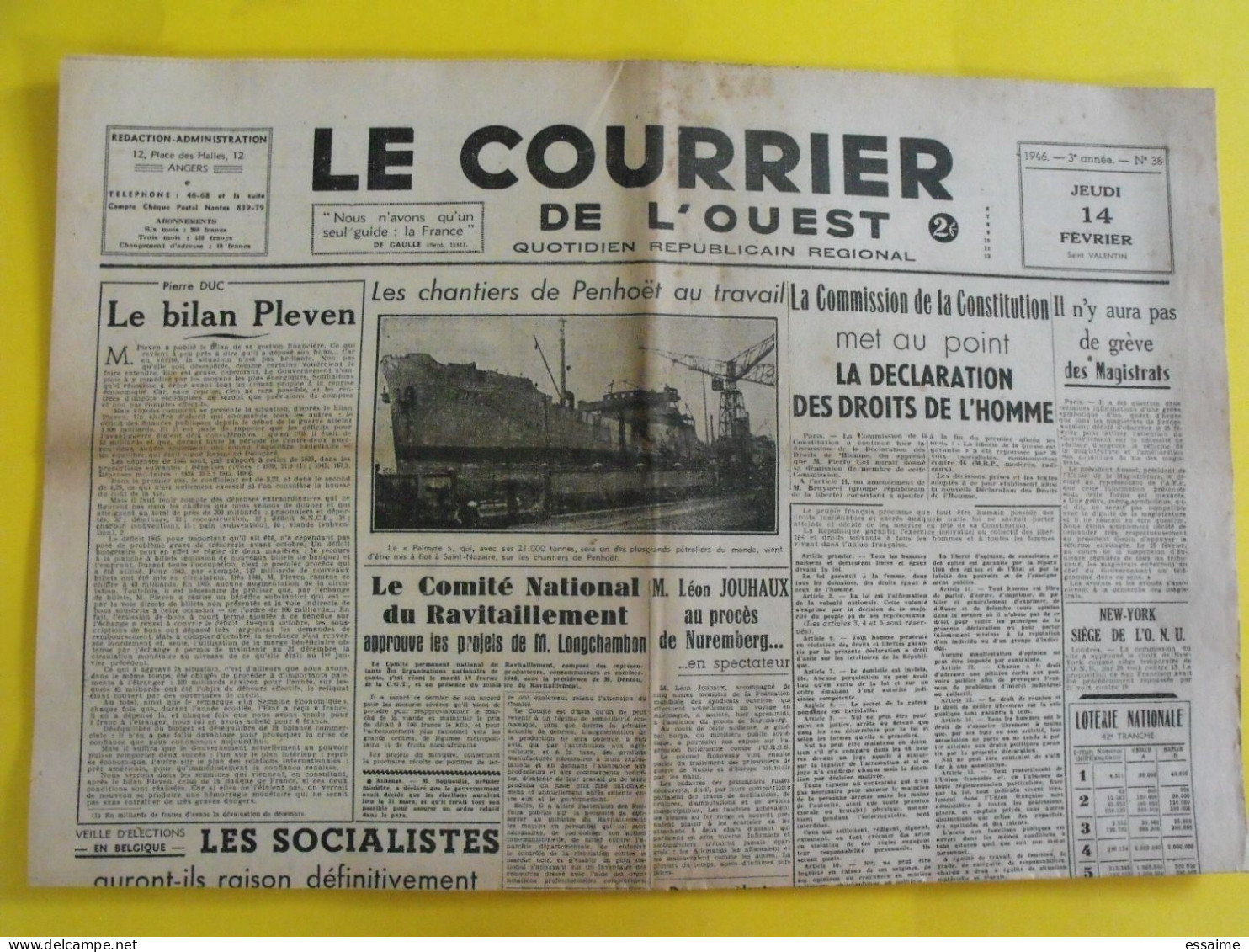 4 N° Journal Le Courrier De L'Ouest De Février-mars 1946 Nuremberg Peron Ouest-Eclair Luchaire Bucard Dachau Petiot - Autres & Non Classés