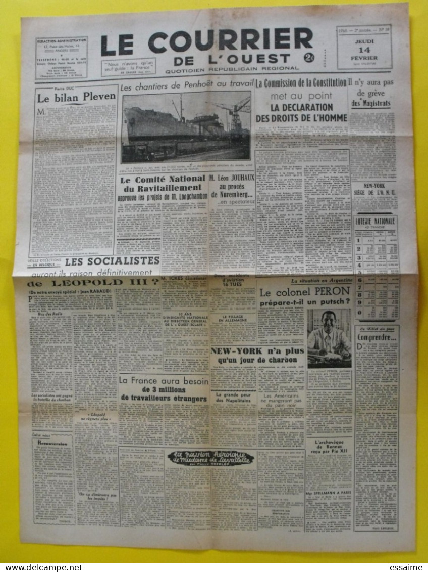 4 N° Journal Le Courrier De L'Ouest De Février-mars 1946 Nuremberg Peron Ouest-Eclair Luchaire Bucard Dachau Petiot - Sonstige & Ohne Zuordnung