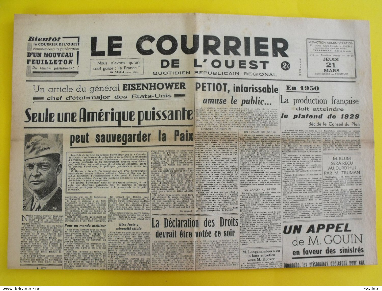 4 n° journal Le Courrier de l'Ouest de février-mars 1946 Nuremberg Peron Ouest-Eclair Luchaire Bucard Dachau Petiot